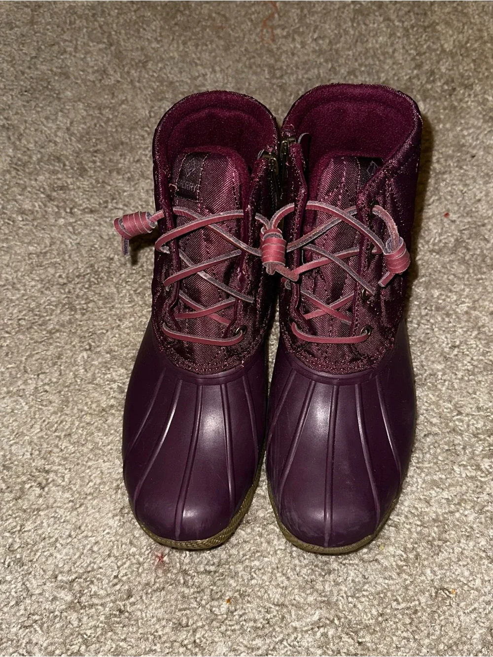 Sperry Quilted Lace-Up Duck Boots in Burgundy with Gum Soles